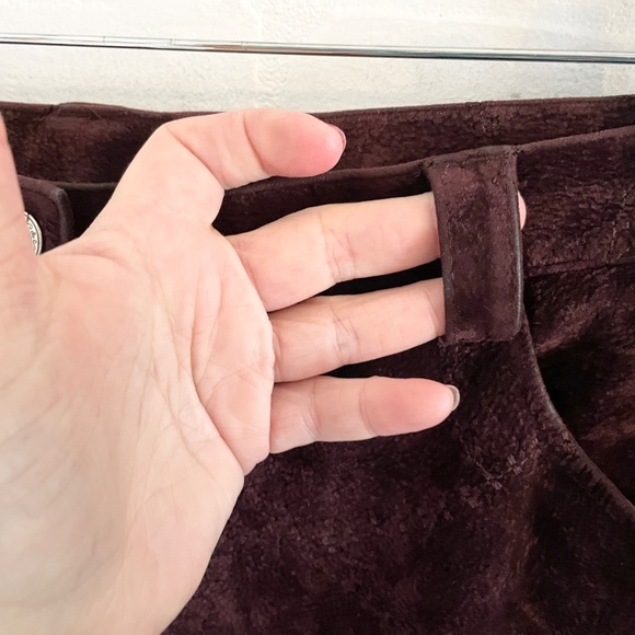 Vintage 90s Y2K Pants Faux Suede Vegan Embroidered Dark red Burgundy Plum Sz 11 - Picture 7 of 11